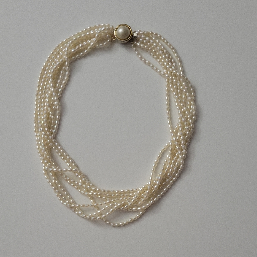Vintage 8 Strand Seed Pearl 16" Choker Goldtone Hardware EVC